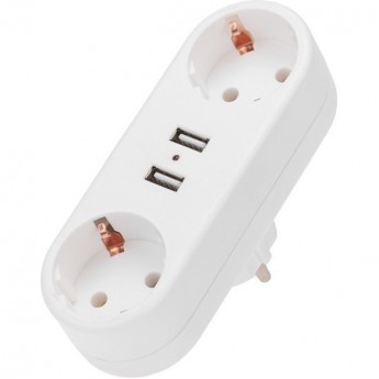 Двойник электрический линейный REXANT 16 А с заземлением + 2 USB-порта, 2,4 А, белый