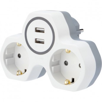 Двойник электрический REXANT 16 А с заземлением и защитными шторками + 2 usb порта белый