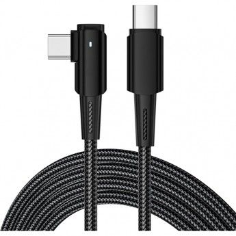 Кабель REXANT Type-C – Type-C, 5А, 100Вт, 1м, в черной нейлоновой оплетке, с угловым штекером и световой индикацией