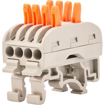 Клемма REXANT СМК 222-424D проходная 4-полюсная, с креплением на DIN-рейку (0,08-4 мм²) серая (50 шт./уп.)