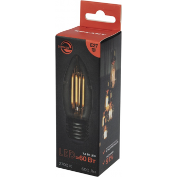 Лампа филаментная REXANT Свеча CN35 7,5Вт 600Лм 2700K E27 прозрачная колба Лампа филаментная REXANT Свеча CN35 7,5Вт 600Лм 2700K E27 прозрачная колба