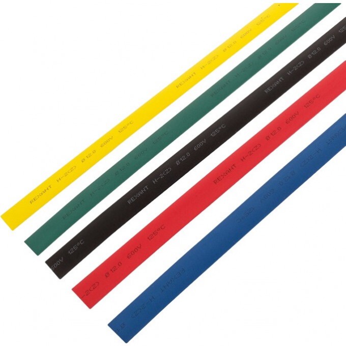Набор термоусаживаемых трубок REXANT ТУТ нг 12,0/6,0мм, пять цветов, упаковка 50 шт. по 1м 29-0162