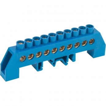 Шина REXANT «N» нулевая в комбинированном синем изоляторе на DIN-рейку 8x12 мм 10 групп