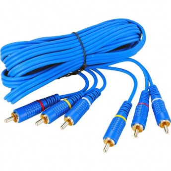Шнур REXANT 3 RCA - 3 RCA, 3м, синий (GOLD)