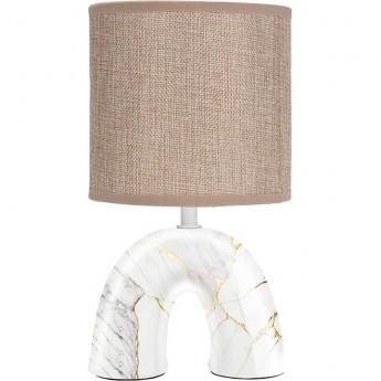 Светильник декоративный настольный REXANT ФОРТЕ основание дуга под золотой мрамор бежевый абажур цоколь Е27, 60Вт