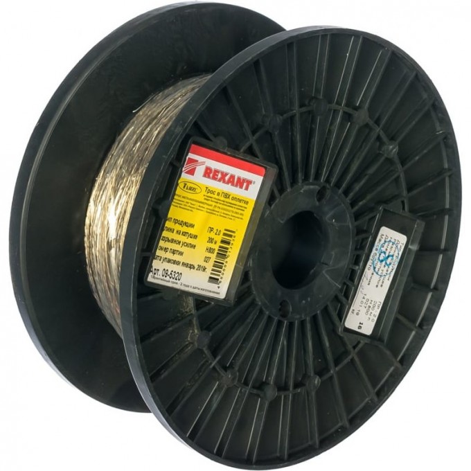 Трос стальной REXANT в ПВХ оплетке d=2,0 мм, прозрачный (бухта 200 м) 09-5320