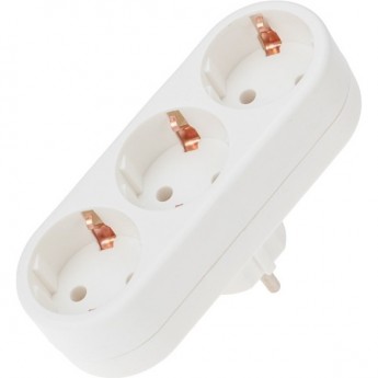 Тройник электрический REXANT линейный 16 А с заземлением белый