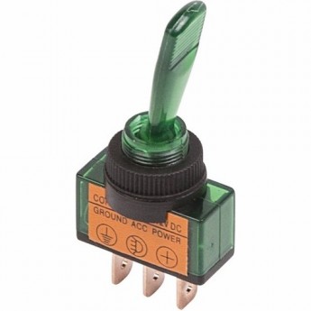 Тумблер REXANT 12V 20А однополюсный с зеленой подсветкой Тумблер REXANT 12V 20А однополюсный с зеленой подсветкой
