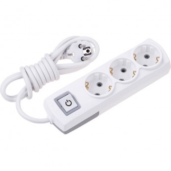 Удлинитель REXANT PREMIUM 3 гнезда, 1,5м, 3х1,5мм², с/з, с выключателем, белый