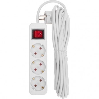 Удлинитель REXANT STANDARD 3 гнезда, 5м, 3х1,0мм², с/з, с выключателем, белый